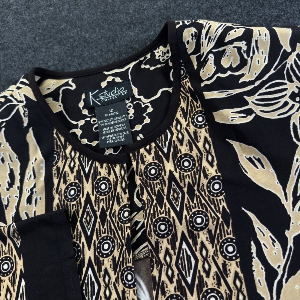 K Studio Women's Open front Multi Design 3/4 Sleeve Cardigan Size 12